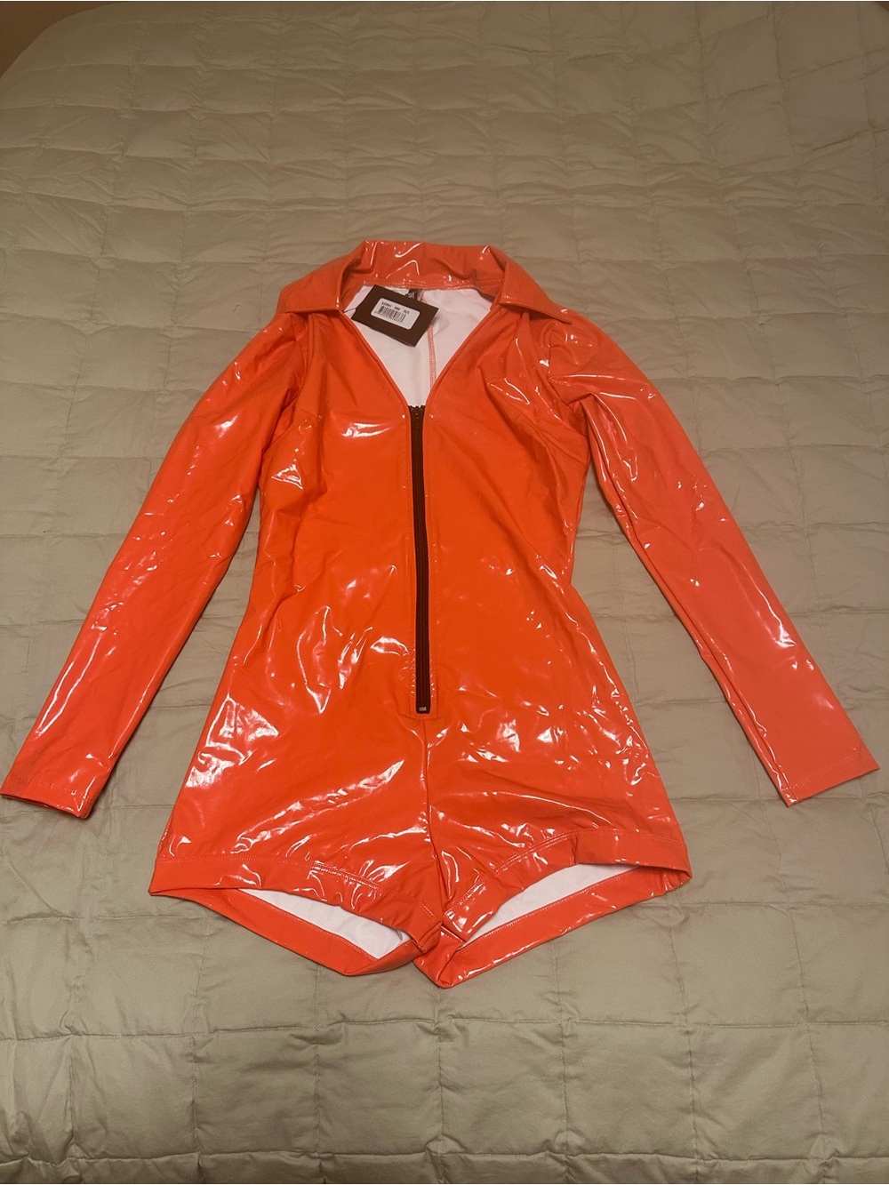 Forplay Convict Halloween Costume/ Orange Zip-Front Romper